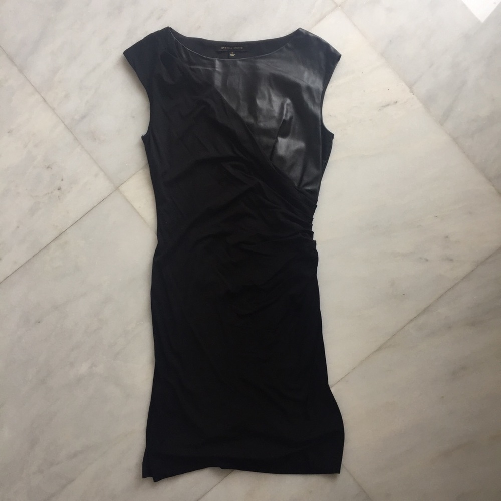Vegan leather and jersey black dress